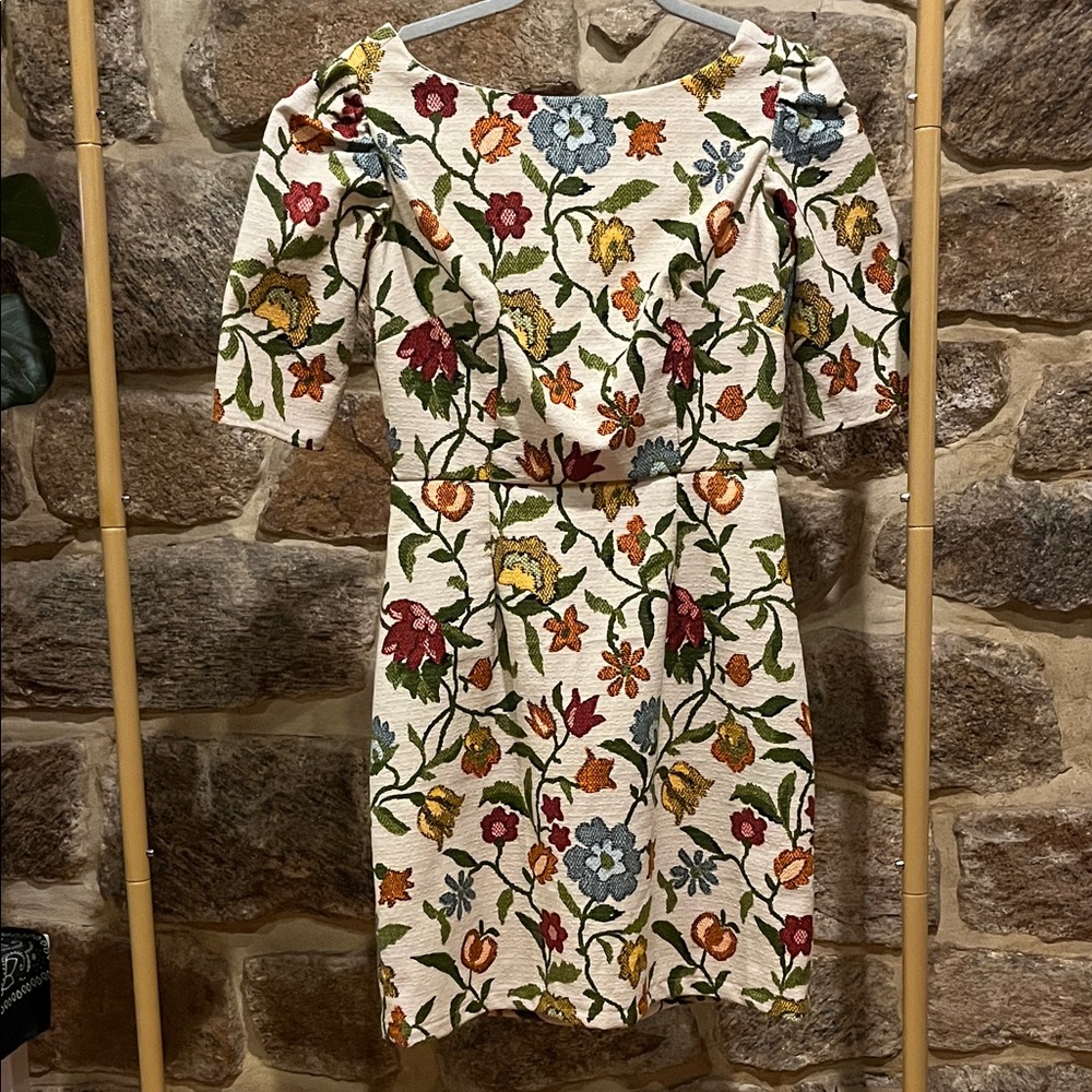 Vintage Handmade 50s Floral Embroidered Dress Small